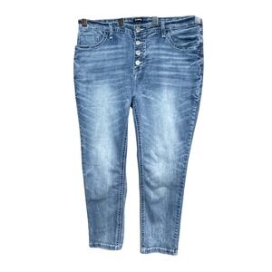 Flamingo Jeans Button Fly Distressed Blue Light Wash Denim Womens Size XXL